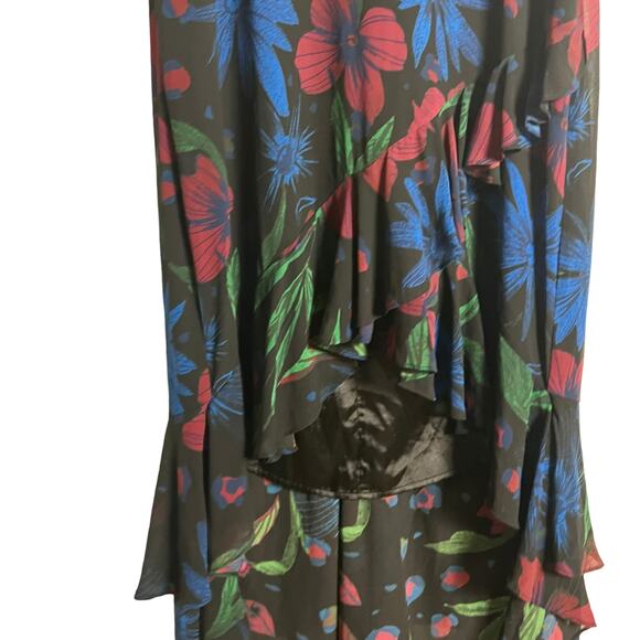 Badgley Mischka Black Floral Ruffled High Low Cocktail Dress Size 10 - Picture 9 of 13
